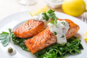 Salmon and cooked spinach are good choices as part of a soft food diet